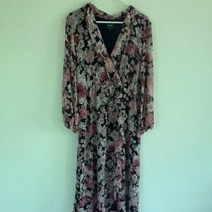 Bardot Floral Maxi Dress - Black and Pink